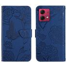 For Motorola Edge 40 Neo HT03 Skin Feel Butterfly Embossed Flip Leather Phone Case(Blue) - 1
