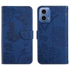 For Motorola Moto G34 5G HT03 Skin Feel Butterfly Embossed Flip Leather Phone Case(Blue) - 1