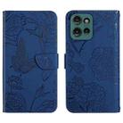 For Motorola Edge 50 5G HT03 Skin Feel Butterfly Embossed Flip Leather Phone Case(Blue) - 1