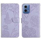 For Motorola Edge 5G 2024 HT03 Skin Feel Butterfly Embossed Flip Leather Phone Case(Purple) - 1