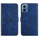 For Motorola Moto G45 5G HT03 Skin Feel Butterfly Embossed Flip Leather Phone Case(Blue) - 1