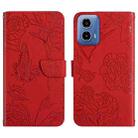 For Motorola Moto G45 5G HT03 Skin Feel Butterfly Embossed Flip Leather Phone Case(Red) - 1