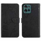 For Motorola Edge 50 Neo HT03 Skin Feel Butterfly Embossed Flip Leather Phone Case(Black) - 1