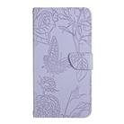 For Motorola Moto G35 5G HT03 Skin Feel Butterfly Embossed Flip Leather Phone Case(Purple) - 2