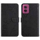 For Motorola Moto G55 5G HT03 Skin Feel Butterfly Embossed Flip Leather Phone Case(Black) - 1