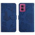 For Motorola Moto G55 5G HT03 Skin Feel Butterfly Embossed Flip Leather Phone Case(Blue) - 1