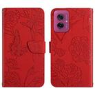 For Motorola Moto G55 5G HT03 Skin Feel Butterfly Embossed Flip Leather Phone Case(Red) - 1