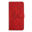 For Motorola Moto G55 5G HT03 Skin Feel Butterfly Embossed Flip Leather Phone Case(Red) - 2