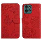 For Motorola Moto G Play 2025 HT03 Skin Feel Butterfly Embossed Flip Leather Phone Case(Red) - 1