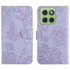 For Motorola Edge 60 5G HT03 Skin Feel Butterfly Embossed Flip Leather Phone Case(Purple) - 1