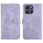 For Motorola Moto G86 5G HT03 Skin Feel Butterfly Embossed Flip Leather Phone Case(Purple) - 1