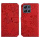 For Motorola Moto G86 5G HT03 Skin Feel Butterfly Embossed Flip Leather Phone Case(Red) - 1