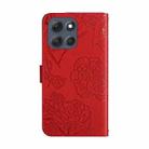 For Motorola Moto G86 5G HT03 Skin Feel Butterfly Embossed Flip Leather Phone Case(Red) - 3
