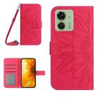 For Motorola Edge 40 HT04 Skin Feel Sun Flower Embossed Flip Leather Phone Case with Lanyard(Rose Red) - 1
