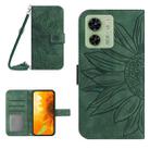 For Motorola Edge 40 HT04 Skin Feel Sun Flower Embossed Flip Leather Phone Case with Lanyard(Green) - 1