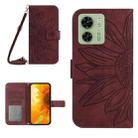 For Motorola Edge 40 HT04 Skin Feel Sun Flower Embossed Flip Leather Phone Case with Lanyard(Wine Red) - 1