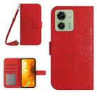 For Motorola Edge 40 HT04 Skin Feel Sun Flower Embossed Flip Leather Phone Case with Lanyard(Red) - 1