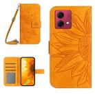 For Motorola Moto G84 HT04 Skin Feel Sun Flower Embossed Flip Leather Phone Case with Lanyard(Yellow) - 1