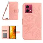 For Motorola Moto G84 HT04 Skin Feel Sun Flower Embossed Flip Leather Phone Case with Lanyard(Pink) - 1