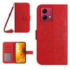 For Motorola Moto G84 HT04 Skin Feel Sun Flower Embossed Flip Leather Phone Case with Lanyard(Red) - 1