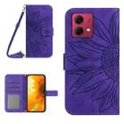 For Motorola Edge 40 Neo HT04 Skin Feel Sun Flower Embossed Flip Leather Phone Case with Lanyard(Dark Purple) - 1