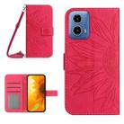 For Motorola Moto G34 5G HT04 Skin Feel Sun Flower Embossed Flip Leather Phone Case with Lanyard(Rose Red) - 1