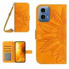 For Motorola Moto G34 5G HT04 Skin Feel Sun Flower Embossed Flip Leather Phone Case with Lanyard(Yellow) - 1