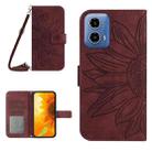 For Motorola Moto G34 5G HT04 Skin Feel Sun Flower Embossed Flip Leather Phone Case with Lanyard(Wine Red) - 1