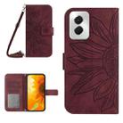 For Motorola Moto G Power 5G 2024 HT04 Skin Feel Sun Flower Embossed Flip Leather Phone Case with Lanyard(Wine Red) - 1
