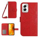 For Motorola Moto G Power 5G 2024 HT04 Skin Feel Sun Flower Embossed Flip Leather Phone Case with Lanyard(Red) - 1