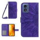 For Motorola Moto G Play 5G 2024 HT04 Skin Feel Sun Flower Embossed Flip Leather Phone Case with Lanyard(Dark Purple) - 1