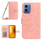 For Motorola Moto G85 5G HT04 Skin Feel Sun Flower Embossed Flip Leather Phone Case with Lanyard(Pink) - 1