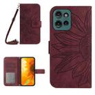 For Motorola Edge 50 5G HT04 Skin Feel Sun Flower Embossed Flip Leather Phone Case with Lanyard(Wine Red) - 1