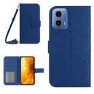 For Motorola Edge 5G 2024 HT04 Skin Feel Sun Flower Embossed Flip Leather Phone Case with Lanyard(Dark Blue) - 1