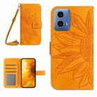 For Motorola Moto G45 5G HT04 Skin Feel Sun Flower Embossed Flip Leather Phone Case with Lanyard(Yellow) - 1