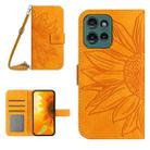 For Motorola Edge 50 Neo HT04 Skin Feel Sun Flower Embossed Flip Leather Phone Case with Lanyard(Yellow) - 1