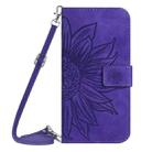 For Motorola Moto G35 5G HT04 Skin Feel Sun Flower Embossed Flip Leather Phone Case with Lanyard(Dark Purple) - 2