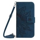 For Motorola Moto G35 5G HT04 Skin Feel Sun Flower Embossed Flip Leather Phone Case with Lanyard(Inky Blue) - 2