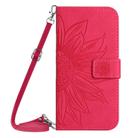 For Motorola Moto G35 5G HT04 Skin Feel Sun Flower Embossed Flip Leather Phone Case with Lanyard(Rose Red) - 2