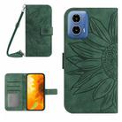 For Motorola Moto G35 5G HT04 Skin Feel Sun Flower Embossed Flip Leather Phone Case with Lanyard(Green) - 1