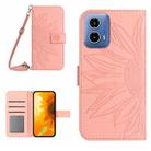 For Motorola Moto G35 5G HT04 Skin Feel Sun Flower Embossed Flip Leather Phone Case with Lanyard(Pink) - 1