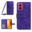 For Motorola Moto G55 5G HT04 Skin Feel Sun Flower Embossed Flip Leather Phone Case with Lanyard(Dark Purple) - 1