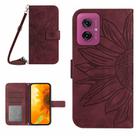 For Motorola Moto G55 5G HT04 Skin Feel Sun Flower Embossed Flip Leather Phone Case with Lanyard(Wine Red) - 1