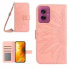 For Motorola Moto G55 5G HT04 Skin Feel Sun Flower Embossed Flip Leather Phone Case with Lanyard(Pink) - 1