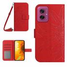 For Motorola Moto G55 5G HT04 Skin Feel Sun Flower Embossed Flip Leather Phone Case with Lanyard(Red) - 1