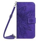 For Motorola Moto G 5G 2025 HT04 Skin Feel Sun Flower Embossed Flip Leather Phone Case with Lanyard(Dark Purple) - 2