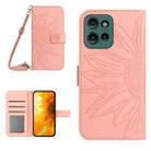 For Motorola Moto G 5G 2025 HT04 Skin Feel Sun Flower Embossed Flip Leather Phone Case with Lanyard(Pink) - 1