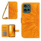 For Motorola Moto G Play 2025 HT04 Skin Feel Sun Flower Embossed Flip Leather Phone Case with Lanyard(Yellow) - 1