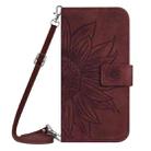 For Motorola Moto G Play 2025 HT04 Skin Feel Sun Flower Embossed Flip Leather Phone Case with Lanyard(Wine Red) - 2