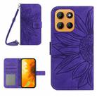 For Motorola Moto G Stylus 5G 2025 HT04 Skin Feel Sun Flower Embossed Flip Leather Phone Case with Lanyard(Dark Purple) - 1